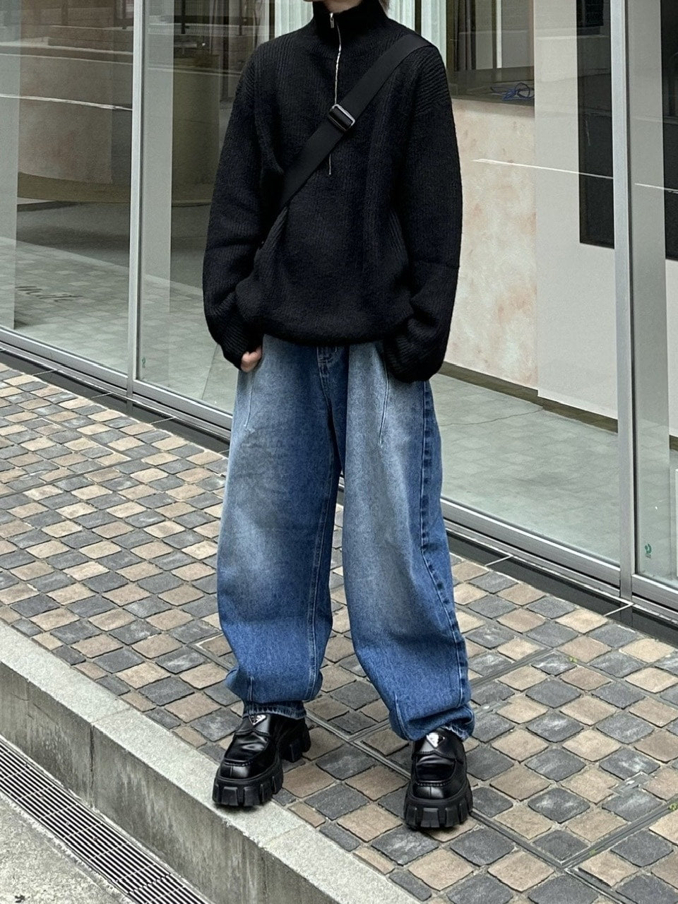 大阪店WEB限定受注制【Chikashitsu +】washing wide denim pants (2color)