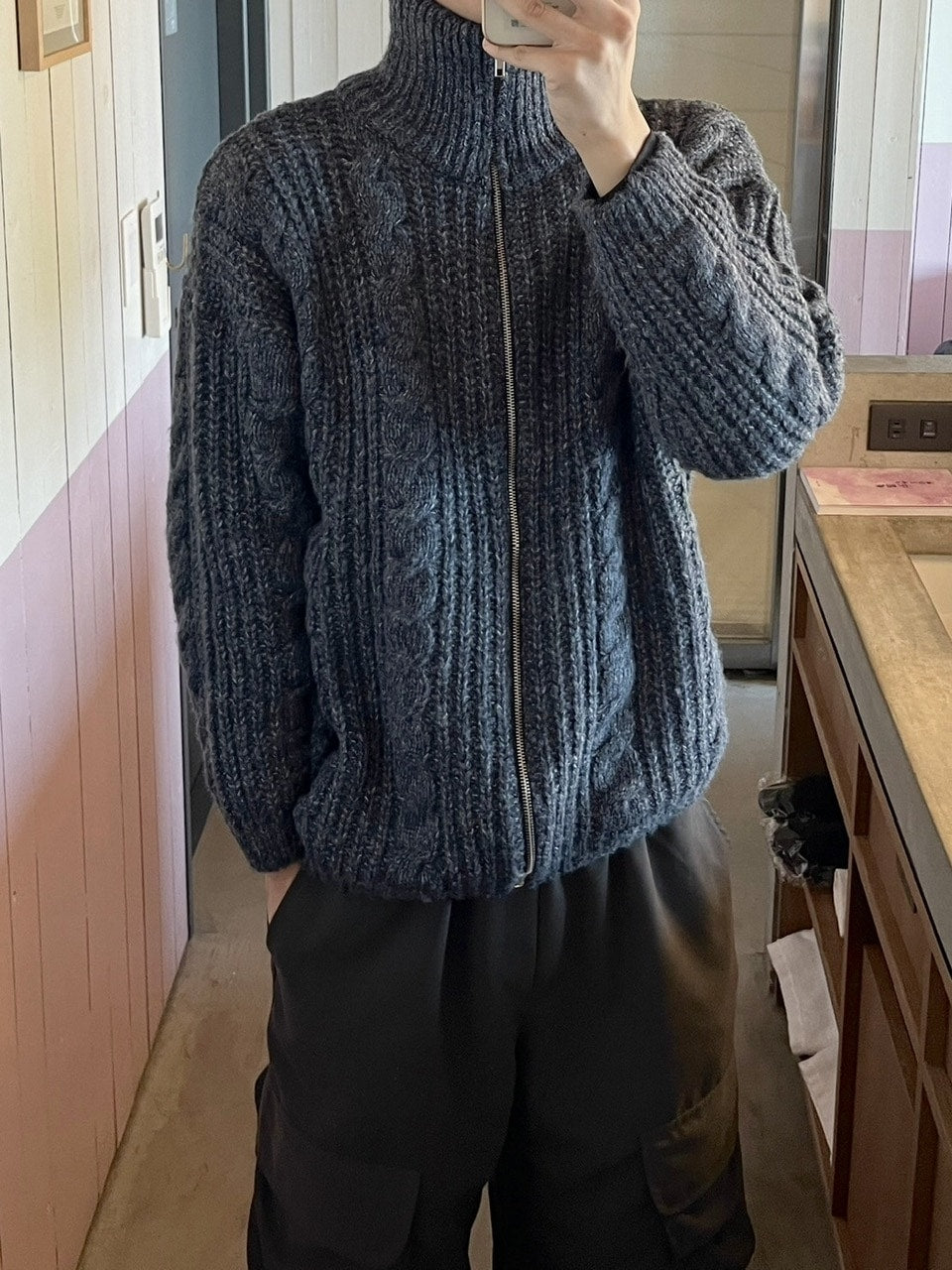 受注制【youll】zip up cable knit (5color)