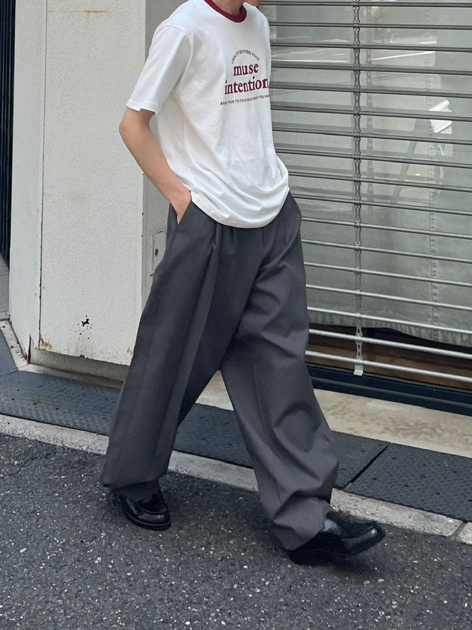 大阪店WEB限定受注制【Chikashitsu +】2tuck wide cotton pants (2color)