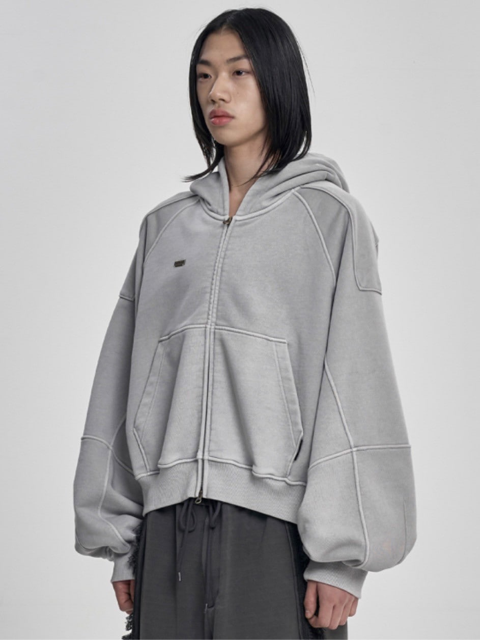 【AJOBYAJO】Vintage Pigment Zip-Up Hoodie