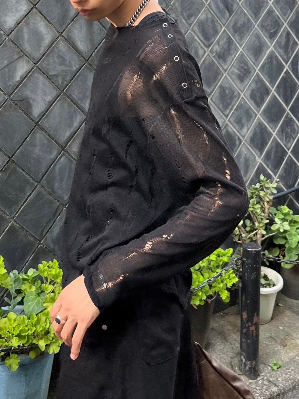 受注制【Chikashitsu +】shoulder button damage summer knit (3color)