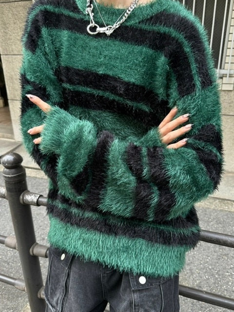 受注制【Chikashitsu +】hairy border knit (3color) / 【チカシツプラス】ヘイリーボーダーニット