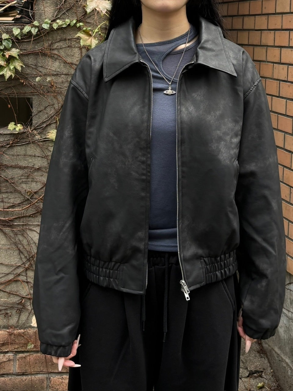 受注制【oaks】fake leather jacket (2color) / 【オークス】フェイクレザージャケット