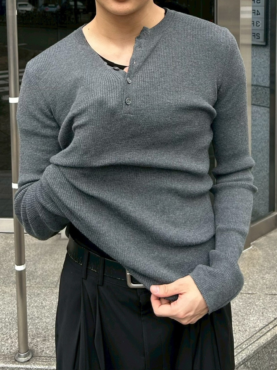 【Chikashitsu +】henry neck long sleeve knit (4color)