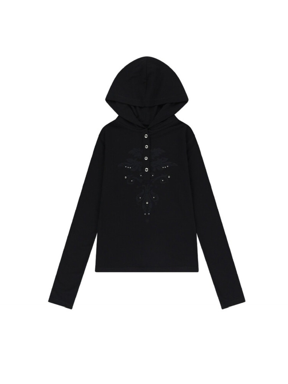 【AAKAM】Studded Leaf Hooded Long Sleeve