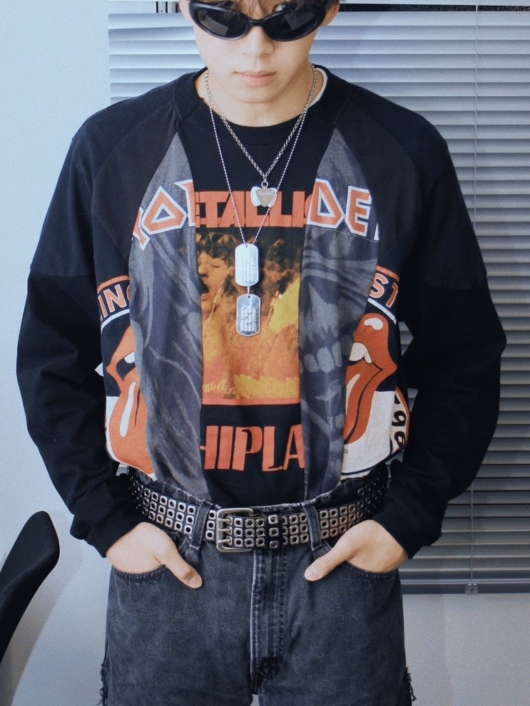 【Re +】cutting switch long sleeve (black)