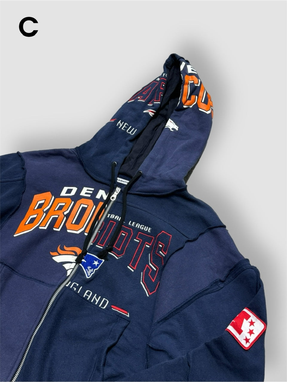 【Re +】double zip cutting switch hoodie (navy)