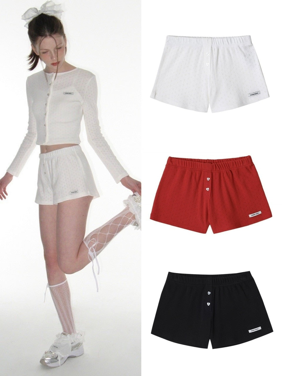 【CRANK】HEART BUTTON EYELET SHORTS