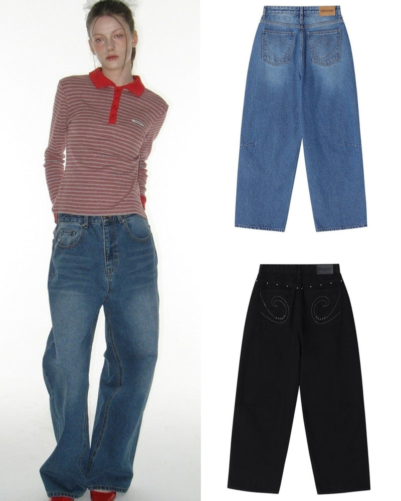 【CRANK】STUD WIDE JEANS