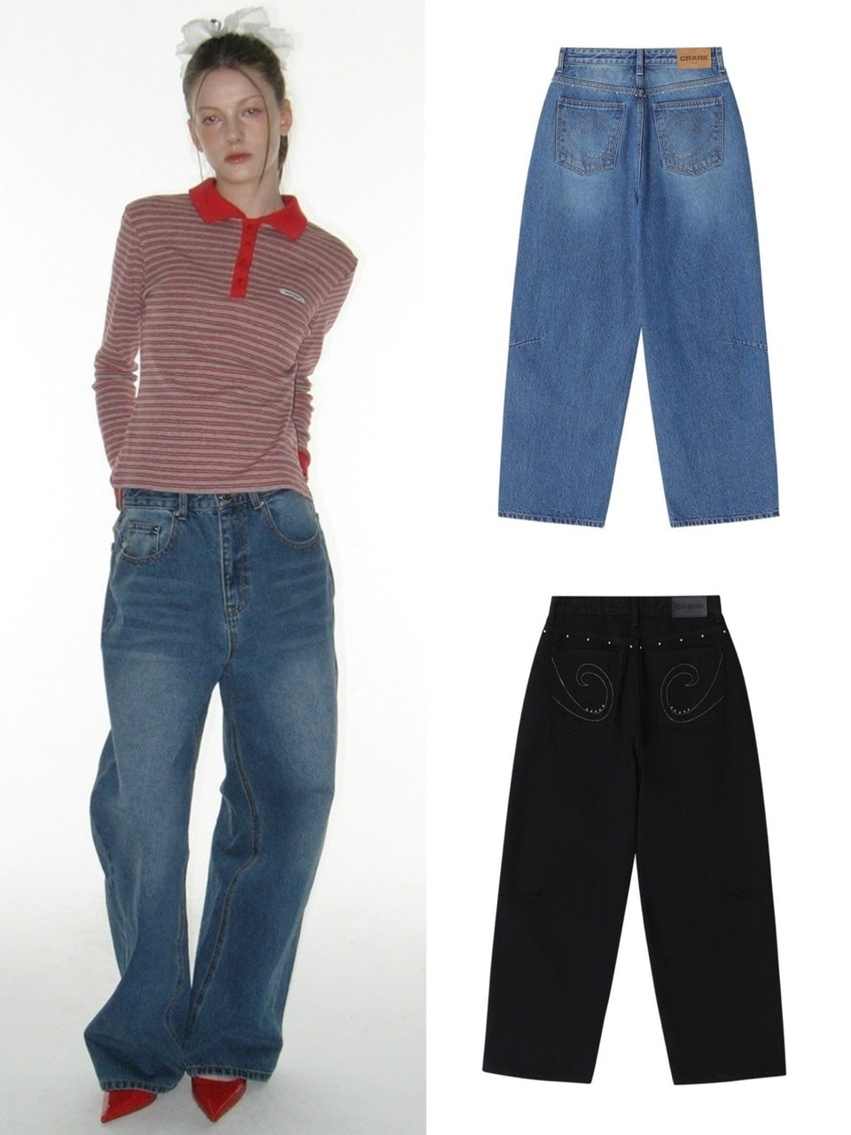 【CRANK】STUD WIDE JEANS