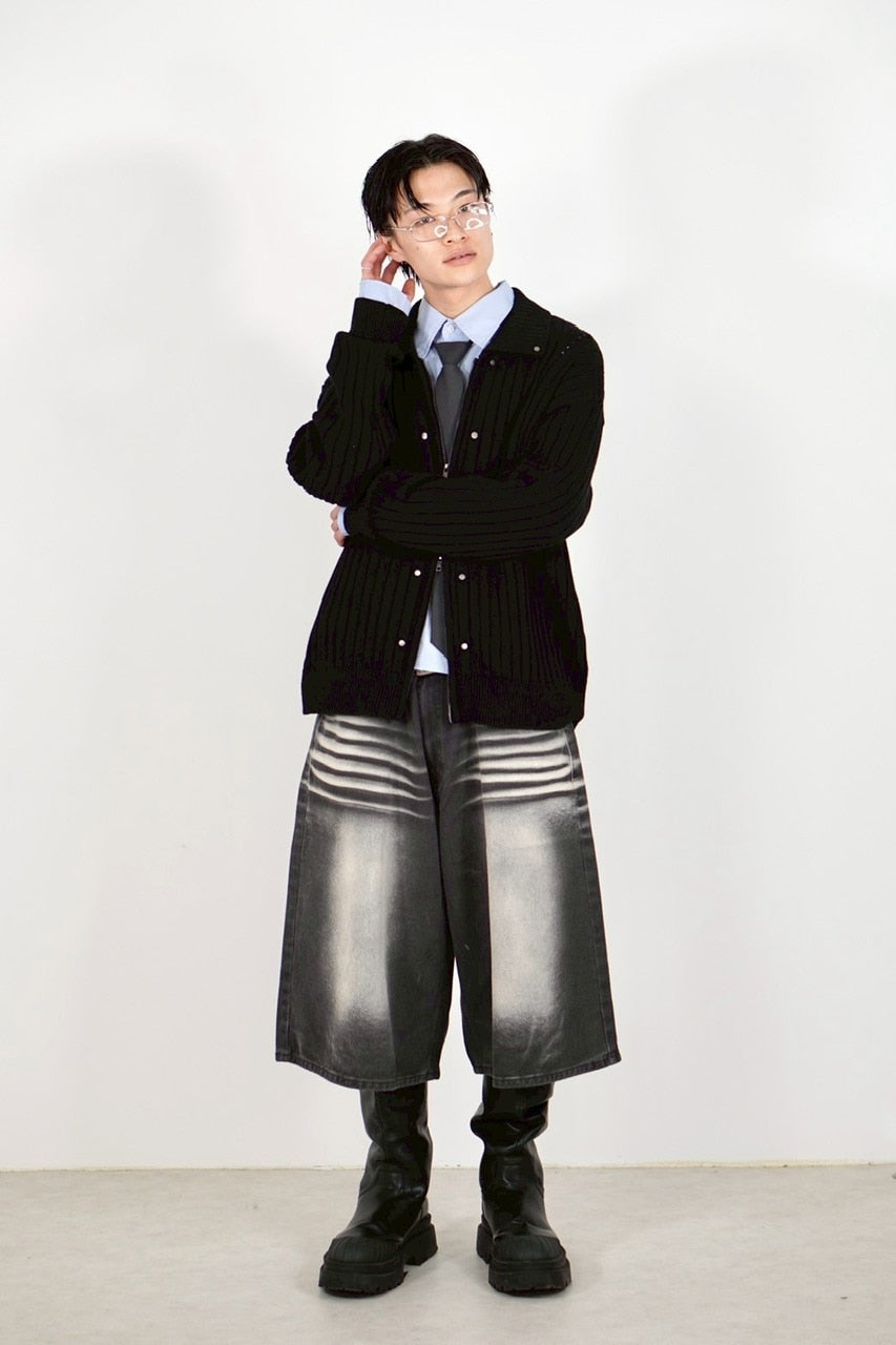 受注制【Chikashitsu +】8-length bermuda denim pants (2color) / 【チカシツプラス】8分丈バミューダハーフデニムパンツ