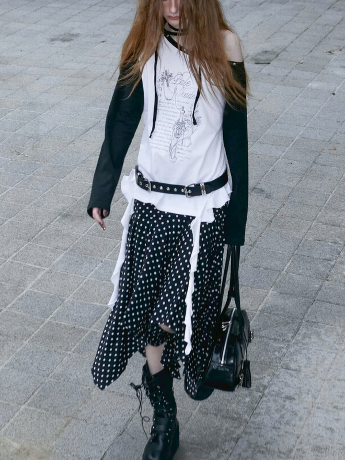 【NOT KNOWING】One Shoulder Raglan Ruffle Top / 【ノットノーイング】ワンショルダーラグランラッフル長袖Ｔシャツ