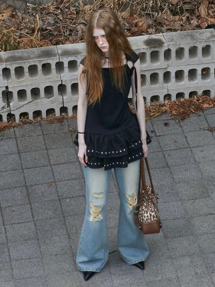 【NOT KNOWING】Destroyed Flared Jean