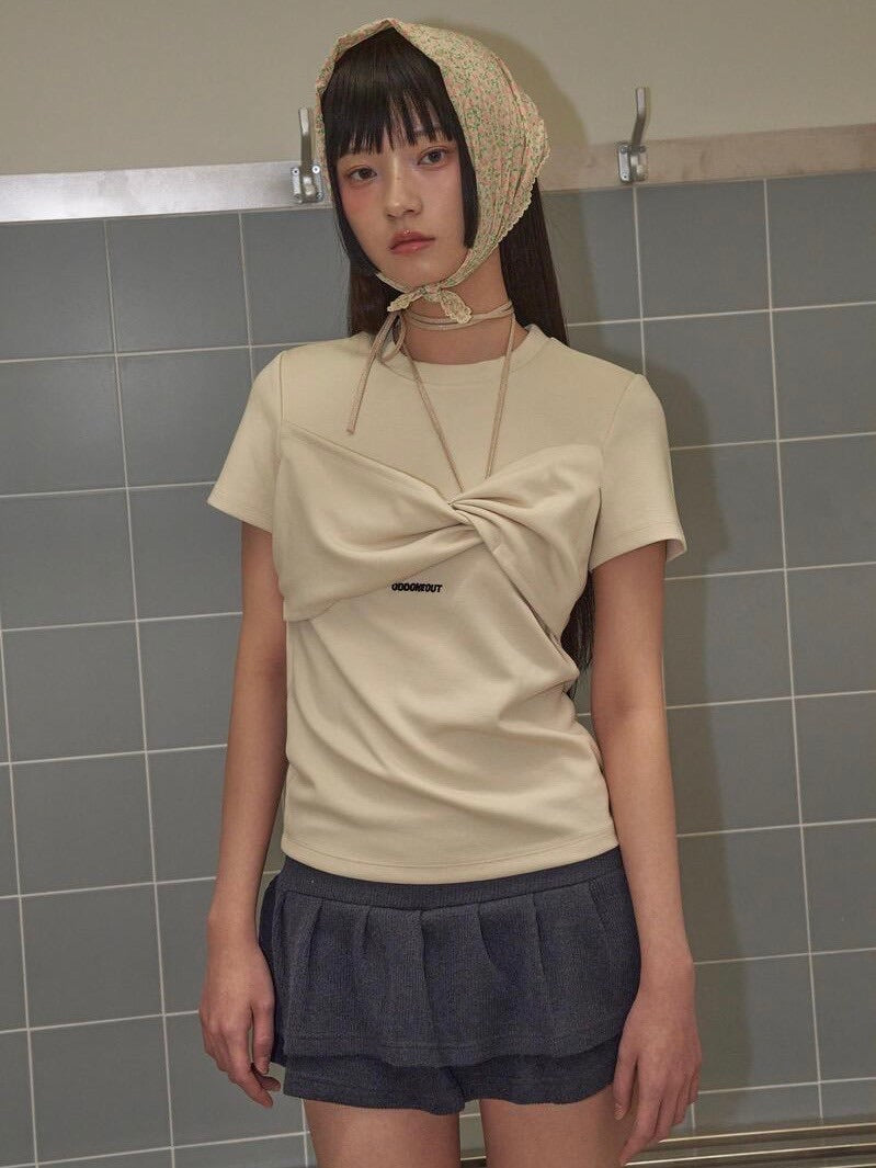 【ODDONEOUT】TWIST DRAPE STRING TOP / 【オッドワンアウト】ツイストドレープストリング半袖Tシャツ