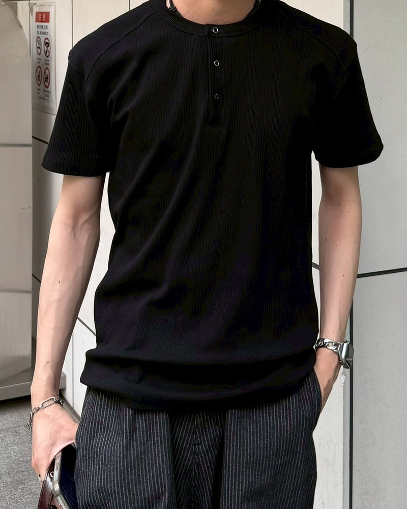 【Chikashitsu +】henry neck half sleeve tee (3color) / 【チカシツプラス】ヘンリーネック半袖Tシャツ