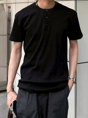 【Chikashitsu +】henry neck half sleeve tee (3color) / 【チカシツプラス】ヘンリーネック半袖Tシャツ