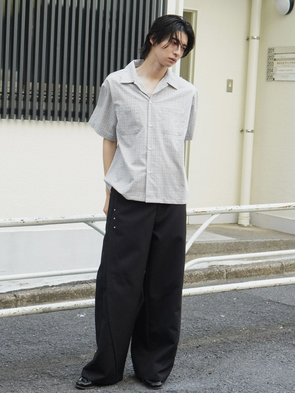 東京店WEB限定受注制【Chikashitsu +】Open collar check shirt (2color)