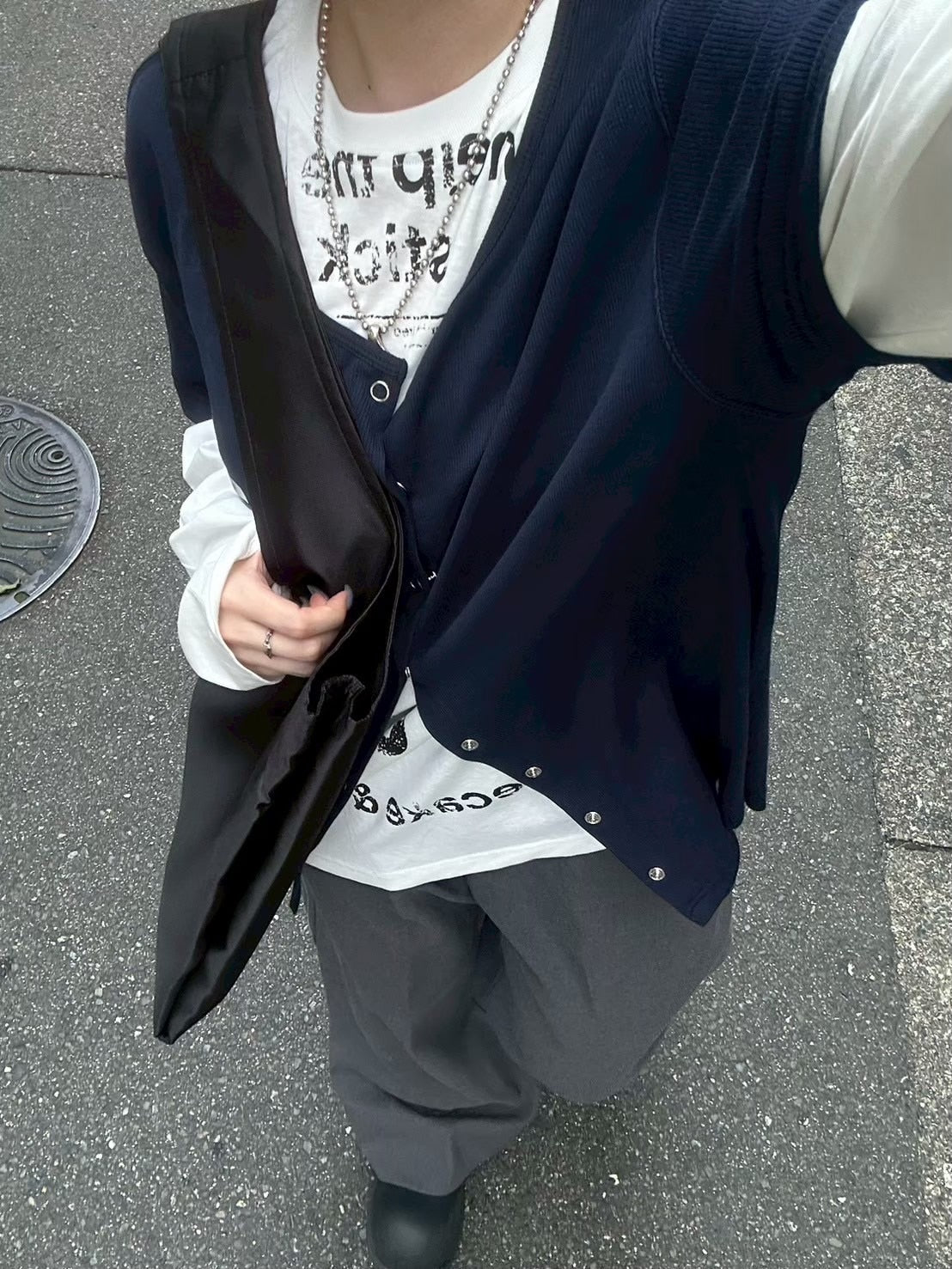 【Chikashitsu +】croque lettering long sleeve / 【チカシツプラス】モックネックレタリング長袖Tシャツ(2color)