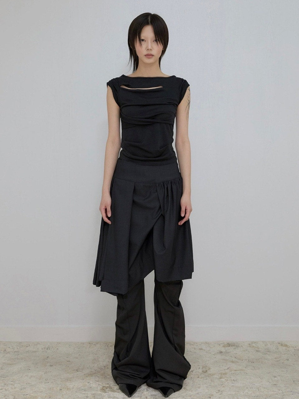 【FLAREUP】Asymmetrical Draped Midi Skirt