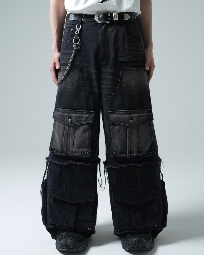 【CHIKASHITSU PLUS HIGH】Layered zip cargo denim pants
