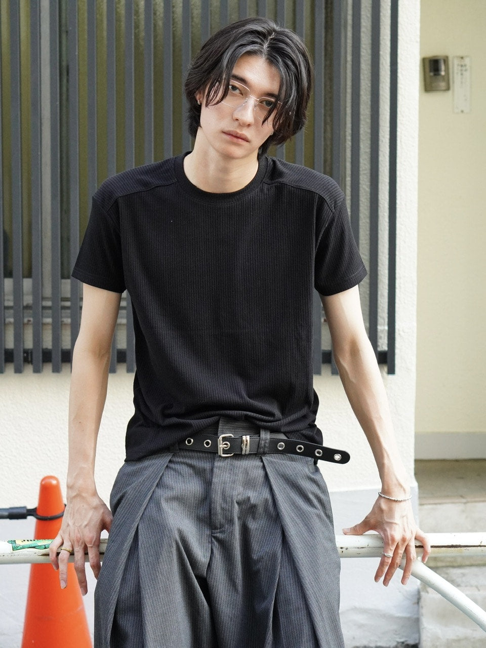 東京店WEB限定受注制【Chikashitsu +】cropped rib knit tee (3color)