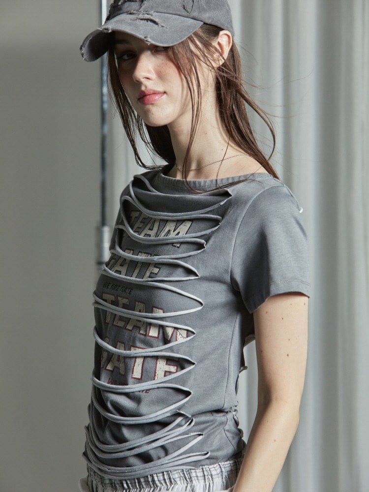 【GATELESS】SLASH DAMAGE LOGO T-SHIRT / 【ゲートレス】スラッシュダメージロゴ半袖Tシャツ