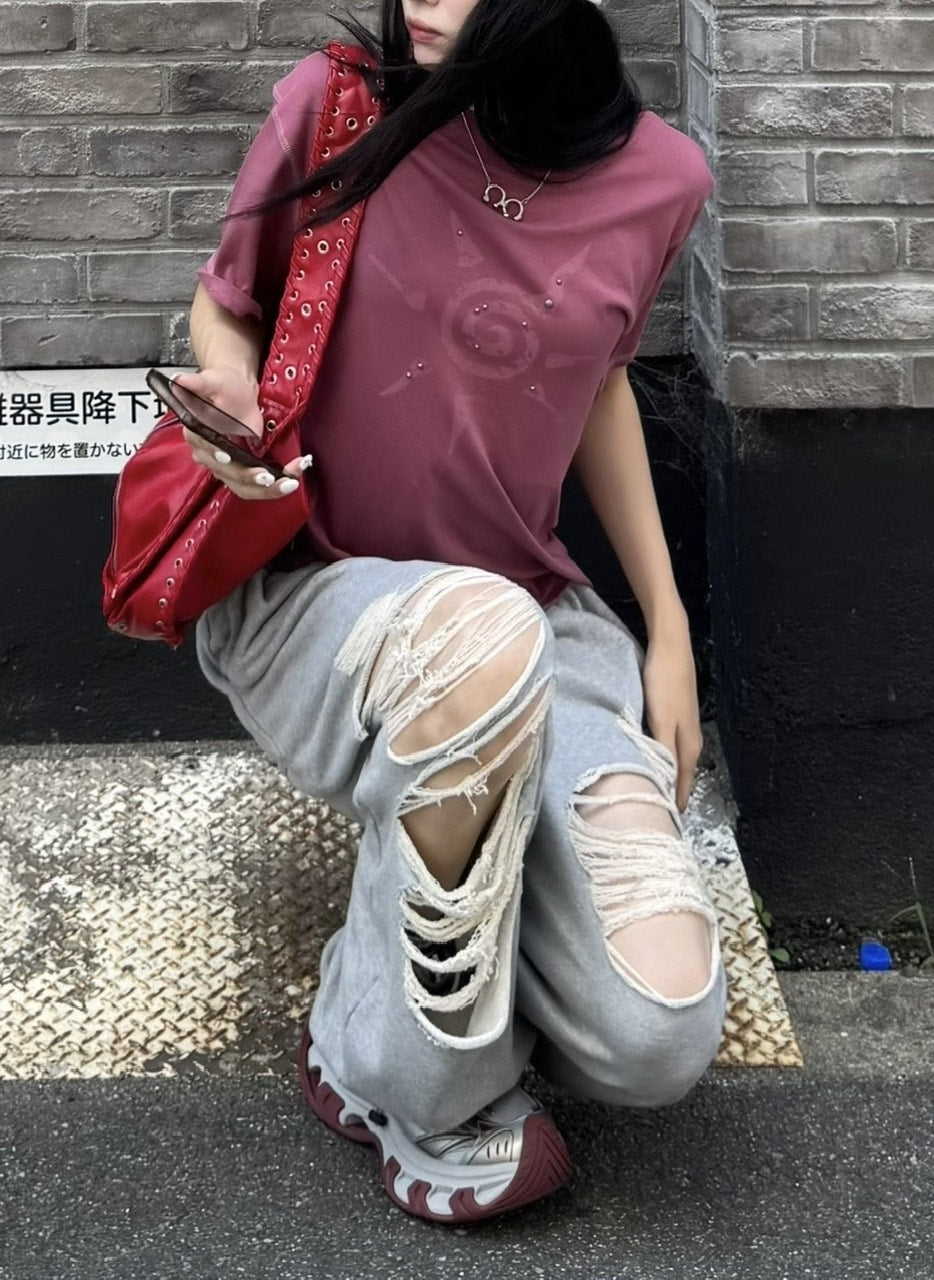 受注制【Chikashitsu +】full length crash sweat pants / 【チカシツプラス】フルレングスクラッシュスウェットパンツ (2color)