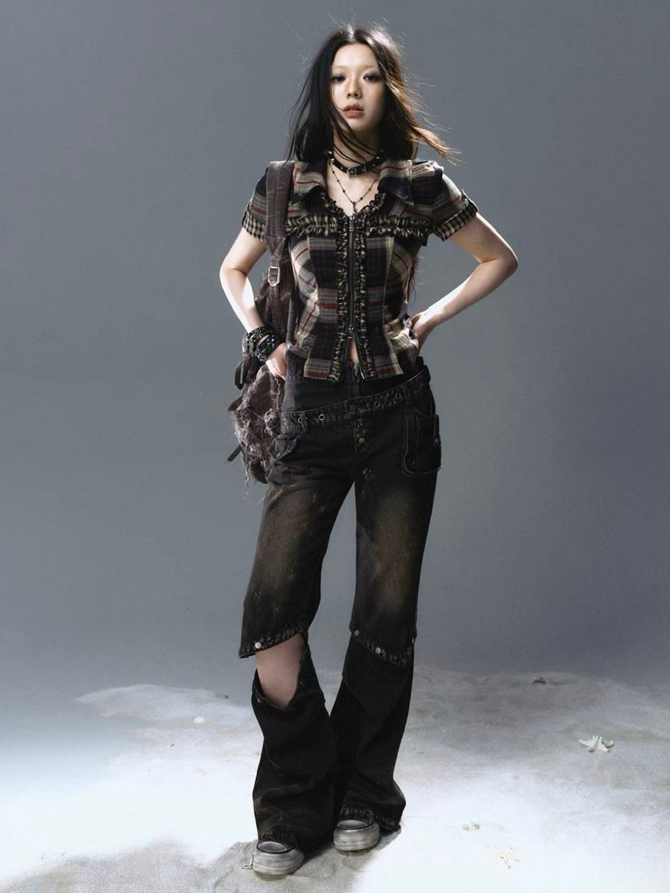 【Cest Nous】Lace Trim Plaid Shirt / 【セヌー】レースフリルチェックブラウス