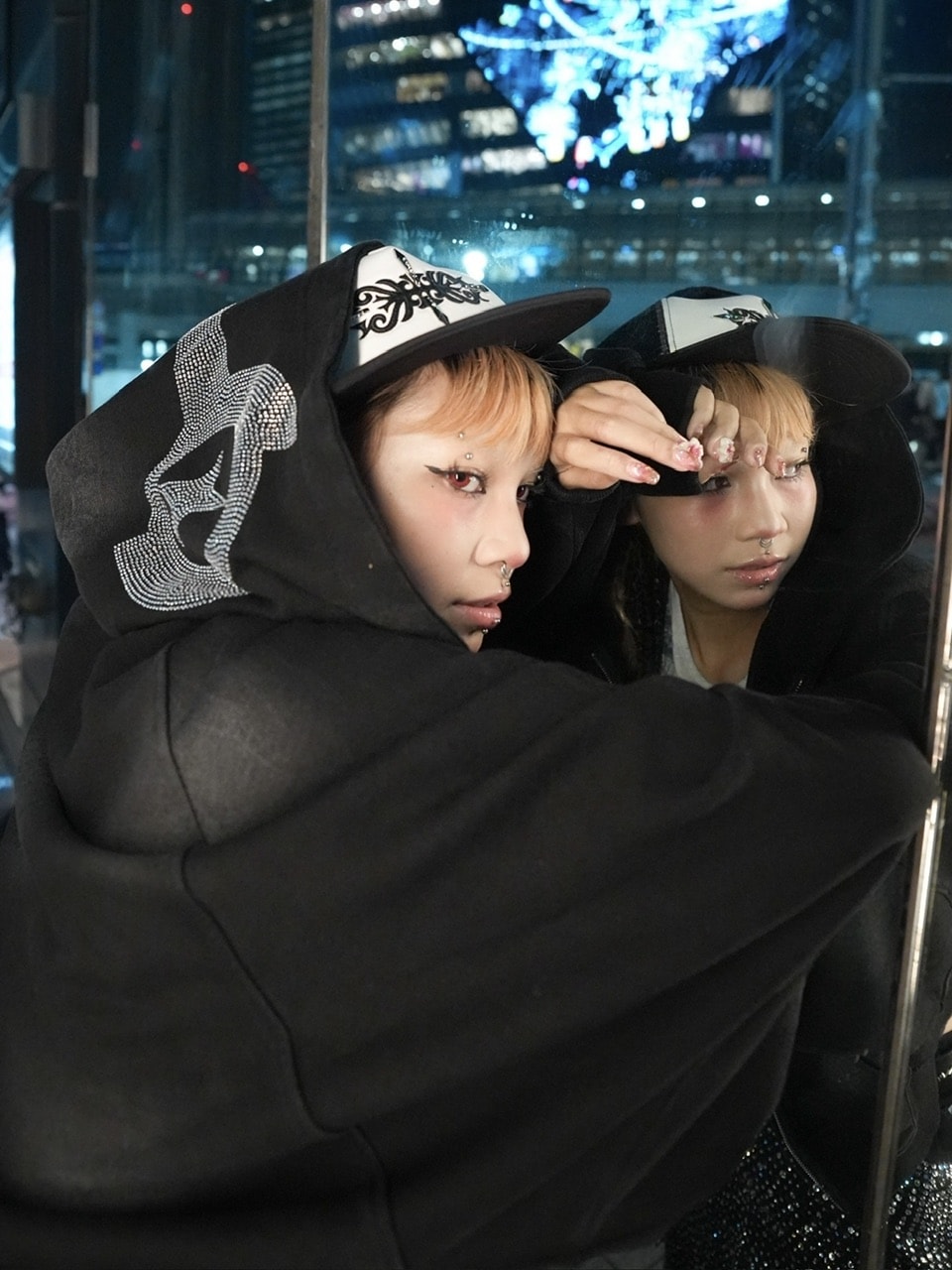 【NMTXU】rhinestone design zip parka / 【エヌエムティーエックスユー】ラインストーンデザインダブルジップパーカー