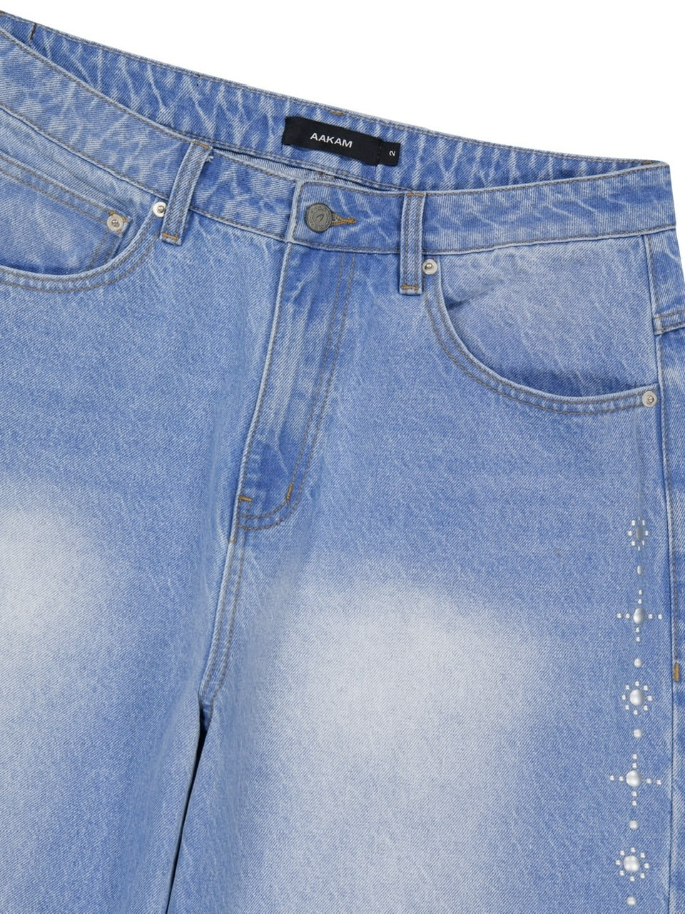 【AAKAM】Side Rhinestone Denim Pants