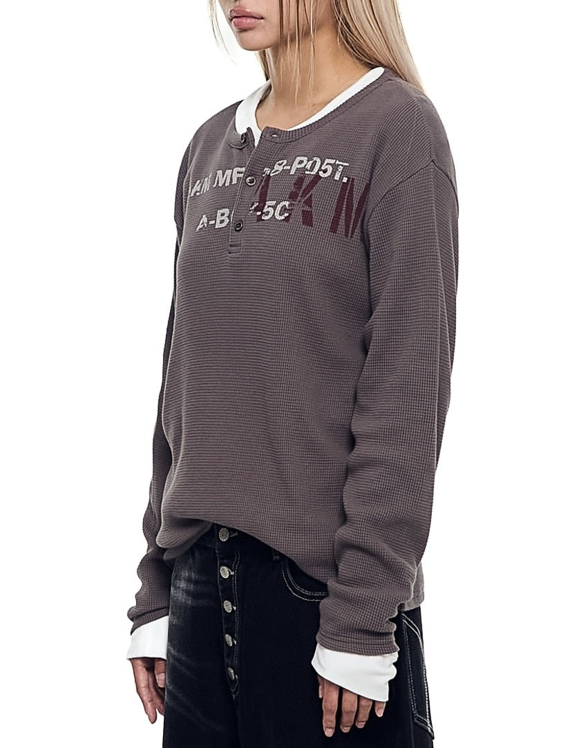 【AAKAM】Waffle Henry Neck Long Sleeve