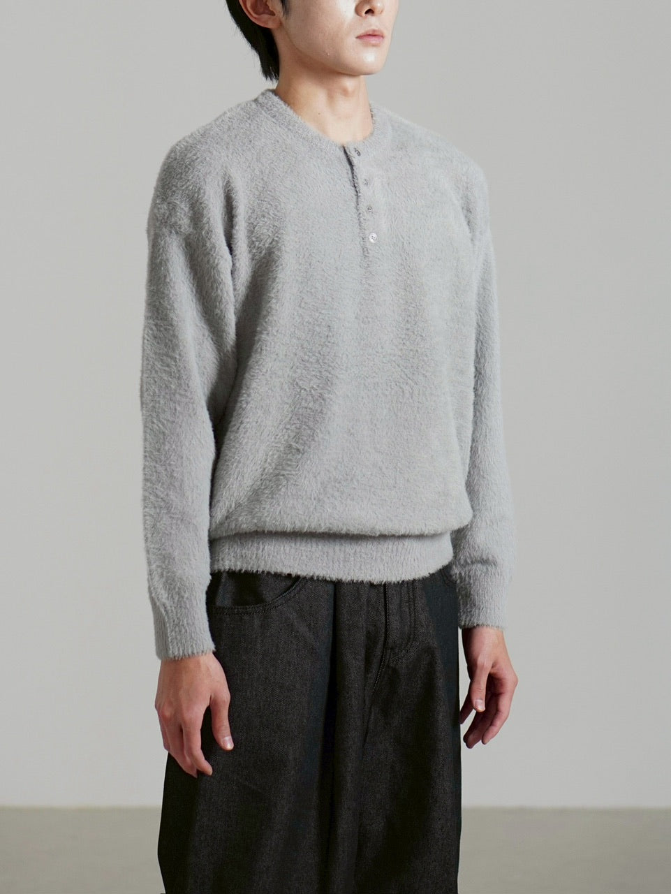 受注制【Chikashitsu +】henry neck hairy knit / 【チカシツプラス】ヘンリーネックヘアリー長袖ニット (5color)