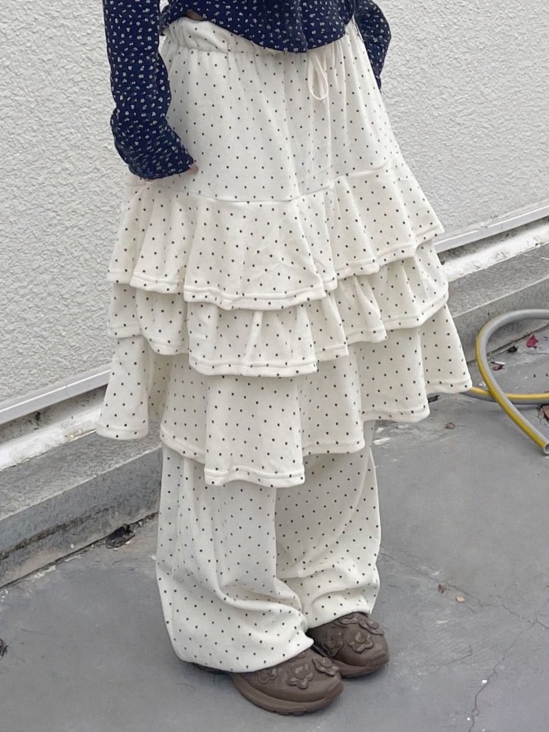 12/21 20:00 発売【Uglyshadow】DOT VELVET CANCAN MIDI SKIRT PANTS