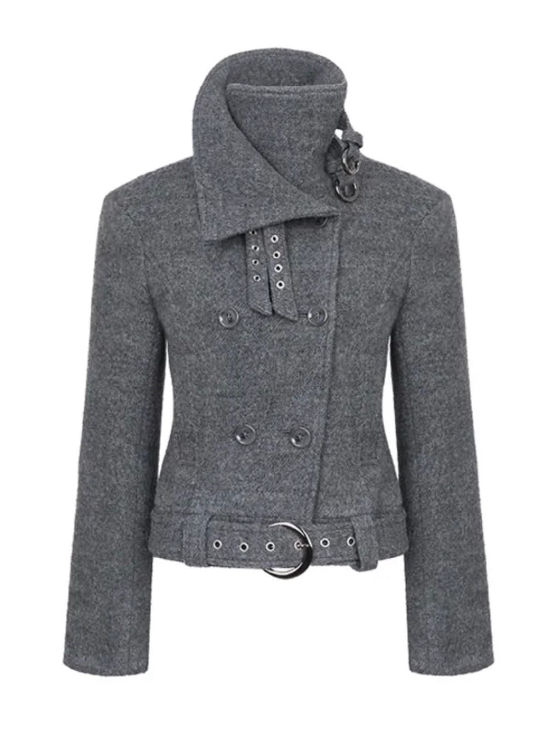 【NOT KNOWING】Double Belted High-Neck Coat