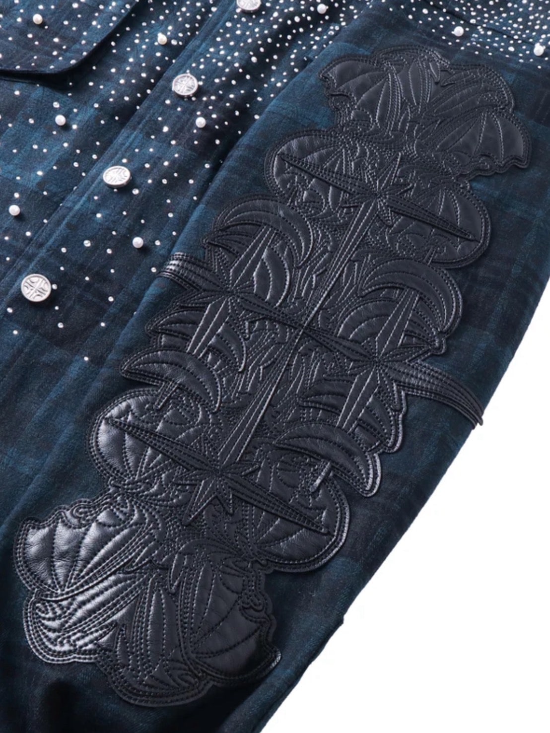 【The Boy Has No Patience】TBHNP LUMINOUS DAWN RHINESTONE PEARL BAT PATTERN L-S SHIRT / 【ザボーイハズノーペーシェンス】ラインストーンチェックシャツ