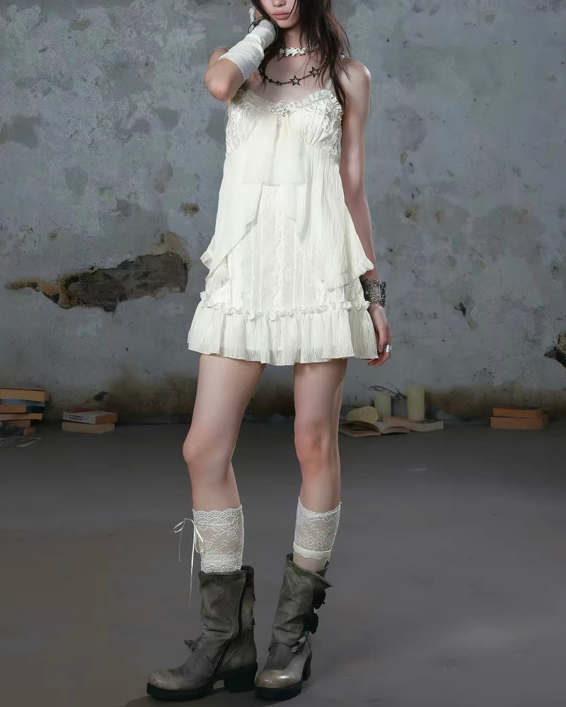 【Cest Nous】Velvet Bow Slip 
Dress