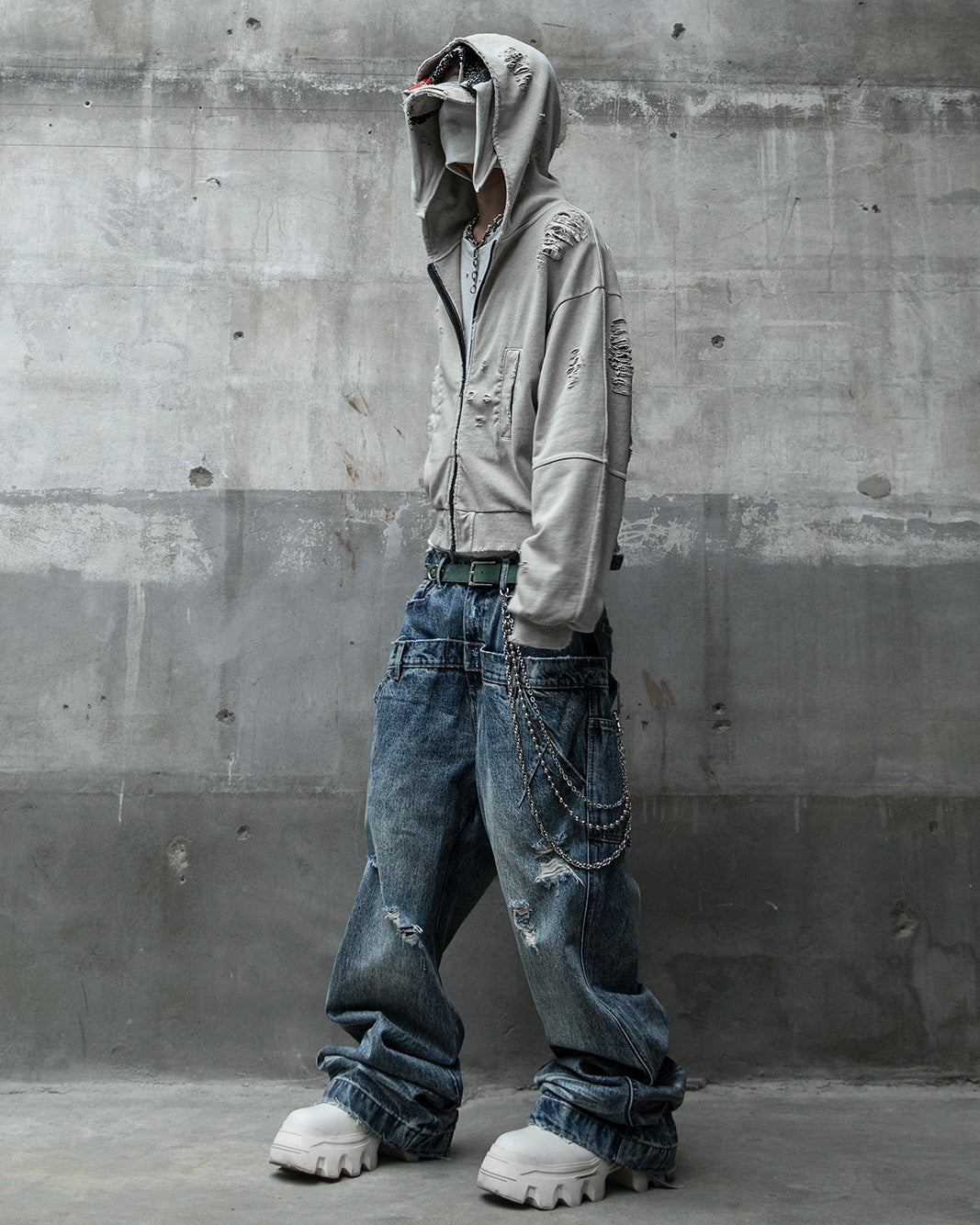 【roaringrad】Damage Crop Hoodie Jacket