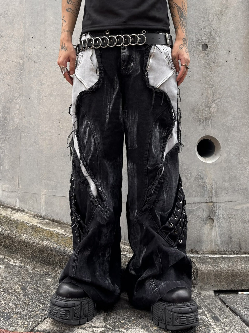 国際配送【Never mind the XU】Patchwork Wide Leg pants