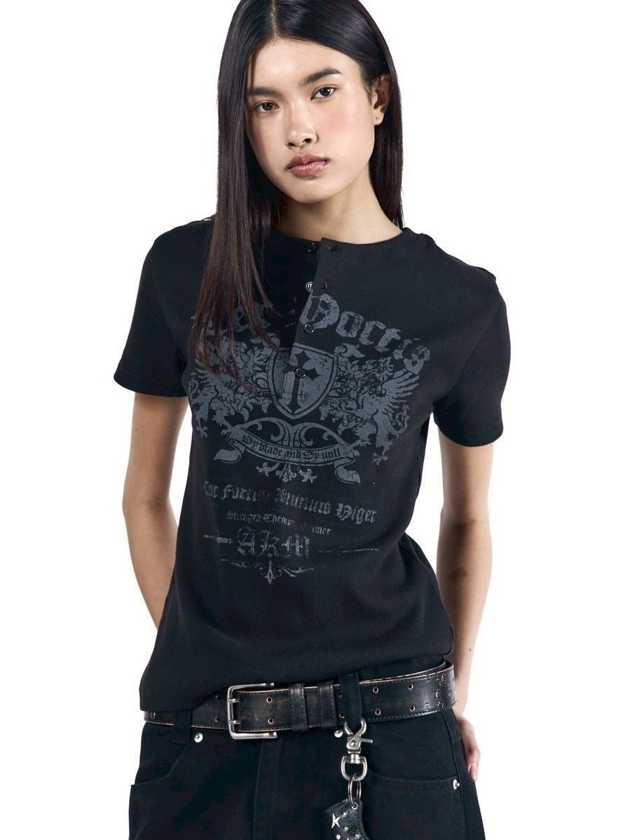 【AAKAM】Shield Henry Neck Half Top