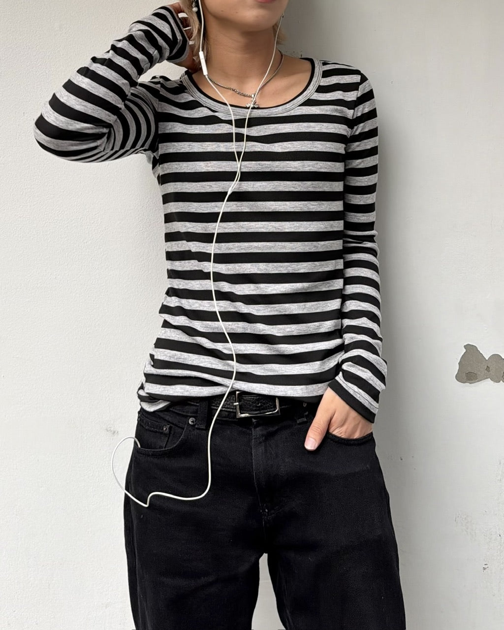 国際配送【RENOL】slim fit stripe long sleeve tee