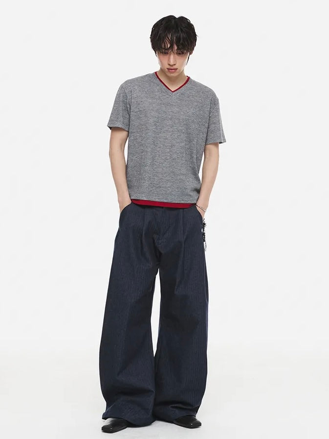 【DNSR】Layered V-Neck Half T-Shirt