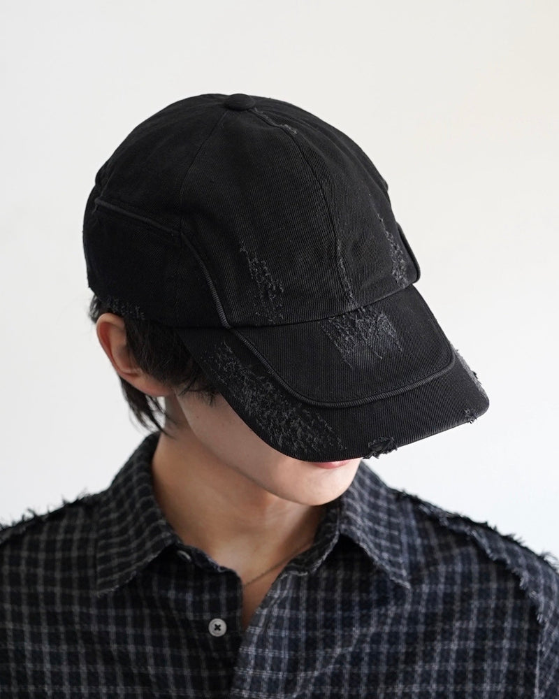 【CHIKASHITSU PLUS HIGH】Arch washed denim cap (wash black)
