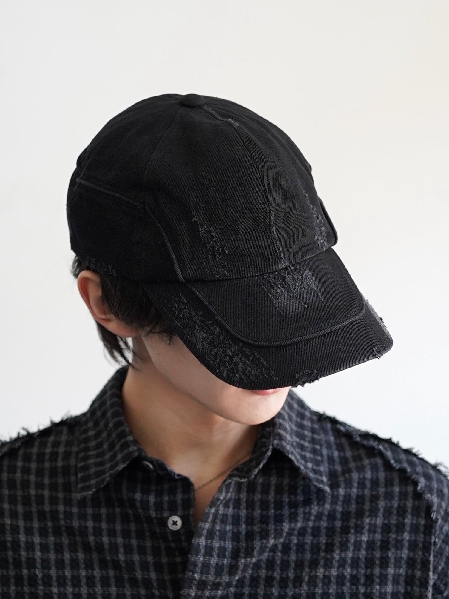 【CHIKASHITSU PLUS HIGH】Arch washed denim cap (wash black)