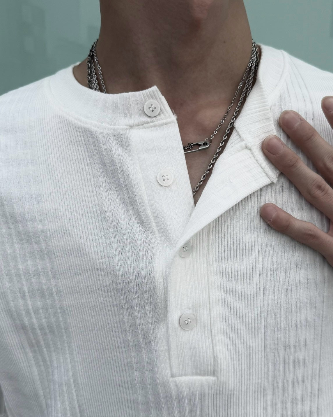 受注制【nmtc+】Ribbed Henley Neck Tee (3color)