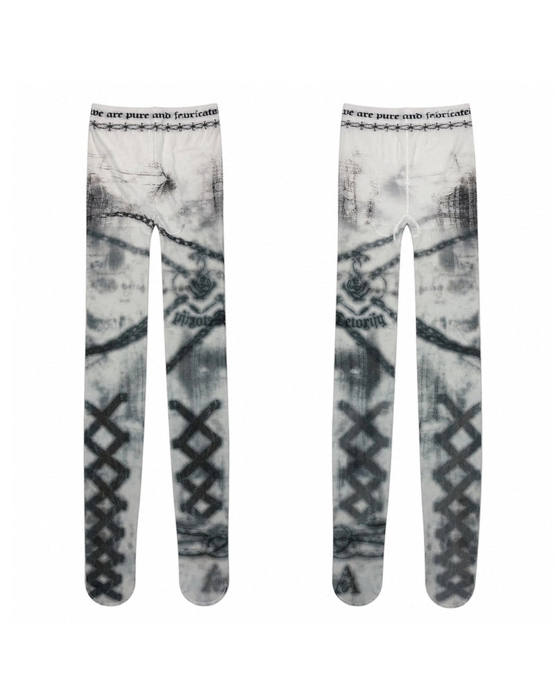 【Never mind the XU】gothic chain print tights