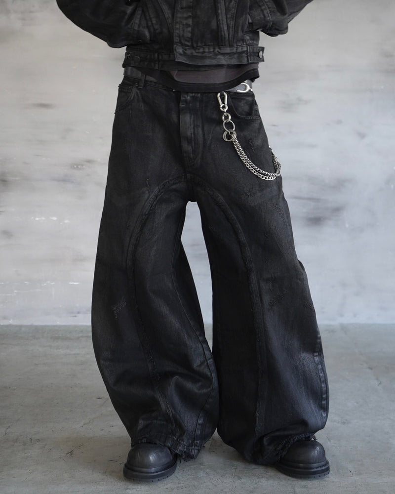 【CHIKASHITSU PLUS HIGH】Washed coating denim pants