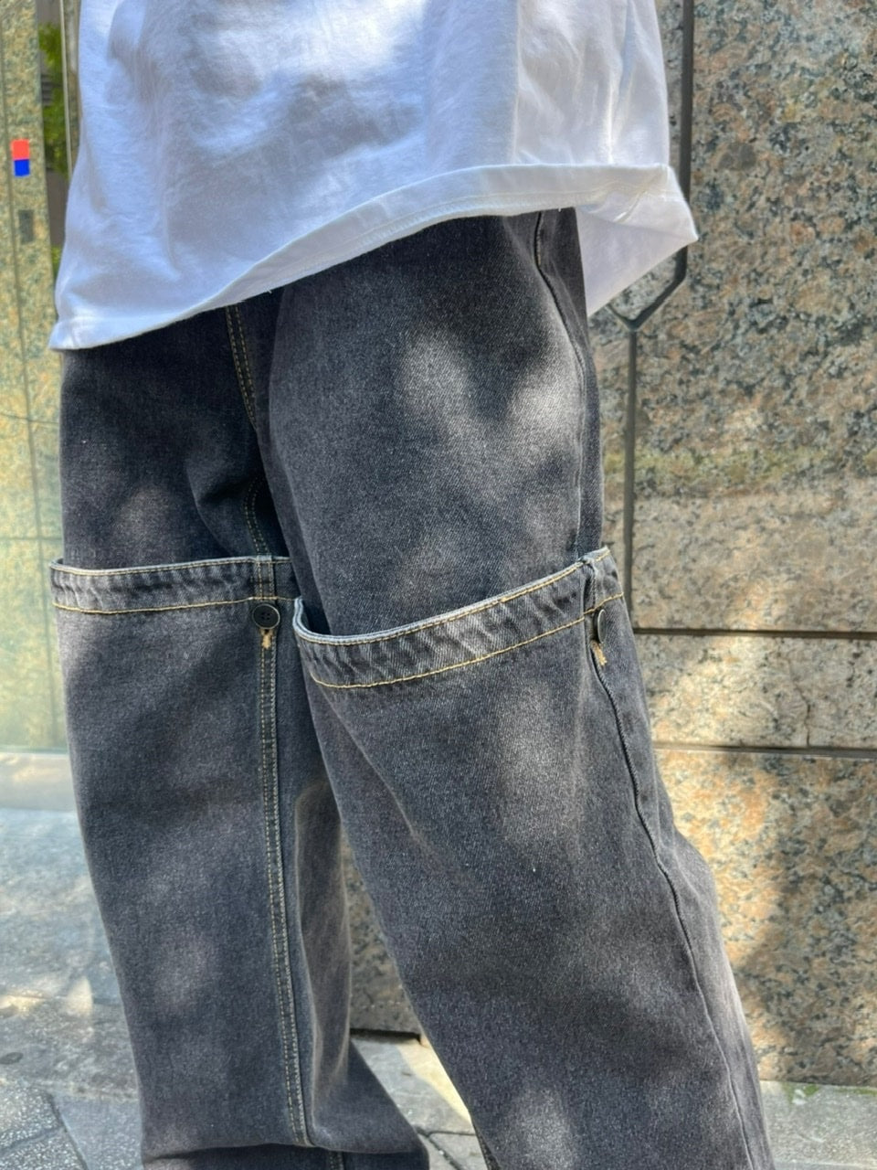 受注制【Chikashitsu +】docking 2way denim pants