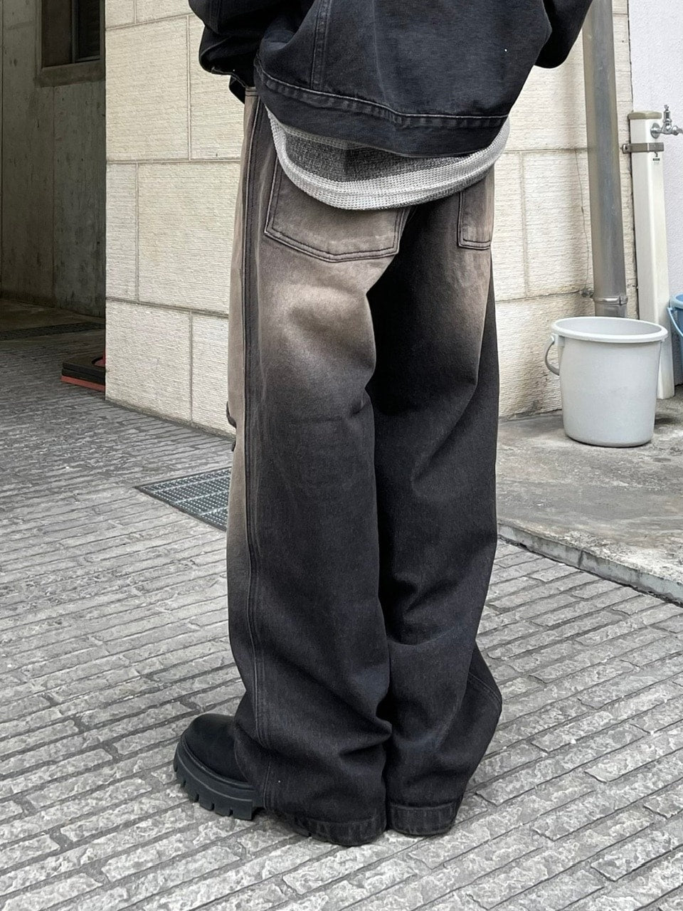 受注制【Chikashitsu +】vintage wash damage denim pants (2color)