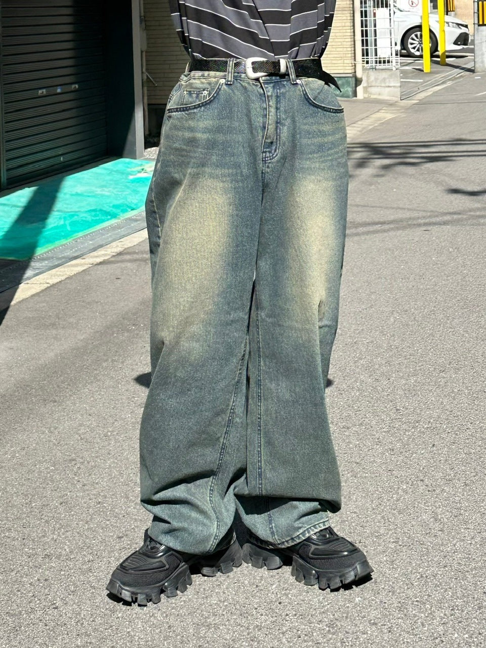 受注制【Chikashitsu +】vintage wash semi wide denim pants / 【チカシツプラス】ヴィンテージウォッシュセミワイドデニムパンツ