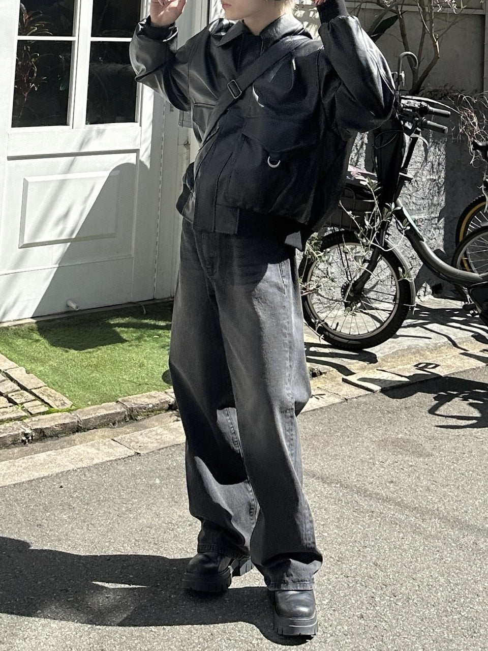 大阪店WEB限定【Chikashitsu +】double pocket leather jumper (3color)